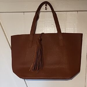 Tanger VGC Large Brown Faux Leather Tote Bag With Tassel.